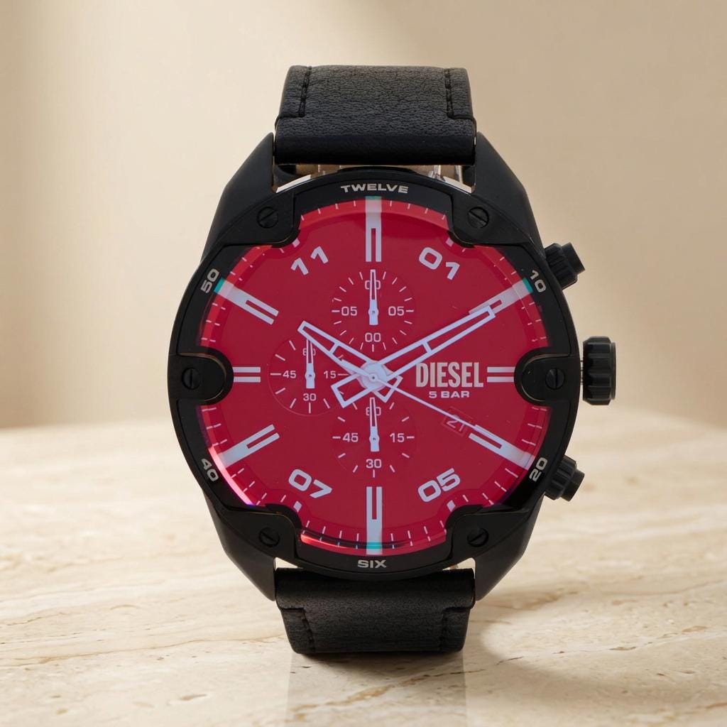 Diesel Black Chronograph Watch, Red Dial