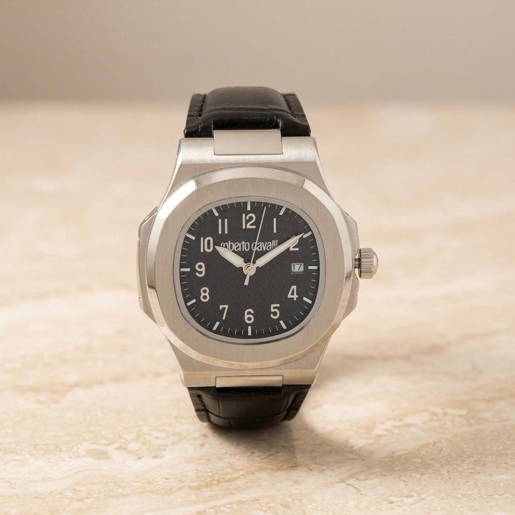 Roberto Cavalli Black Leather Watch