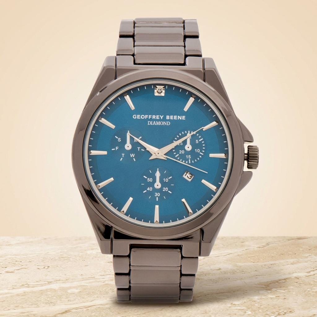 Geoffrey Beene Gunmetal & Blue Chronograph Watch