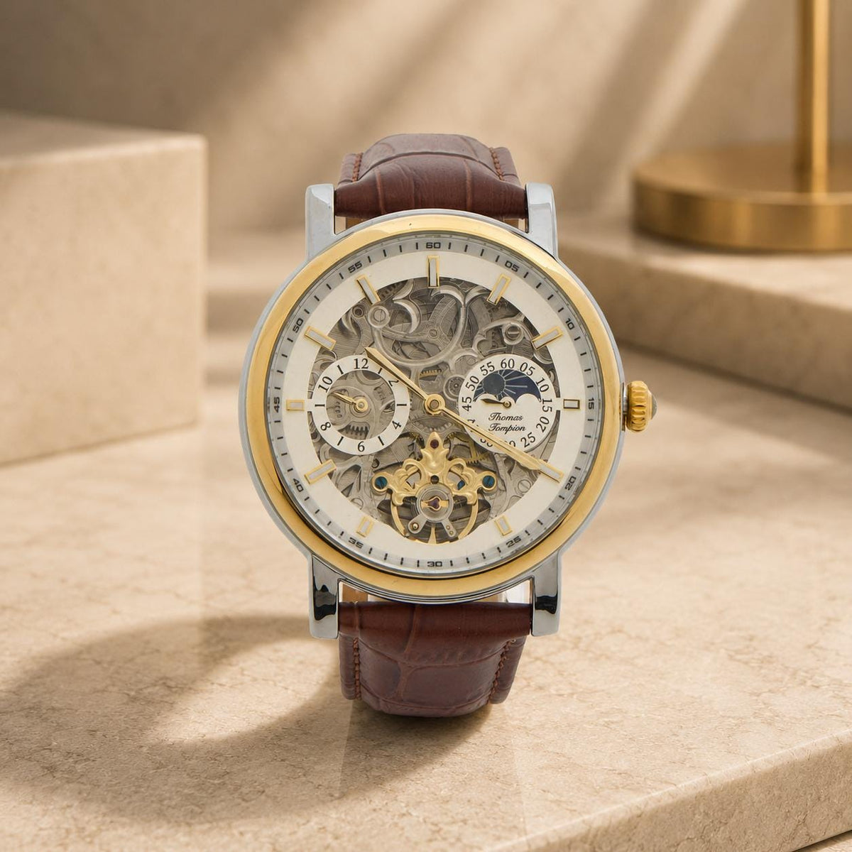 Thomas Tompion Brown Leather Cambridge Automatic Watch