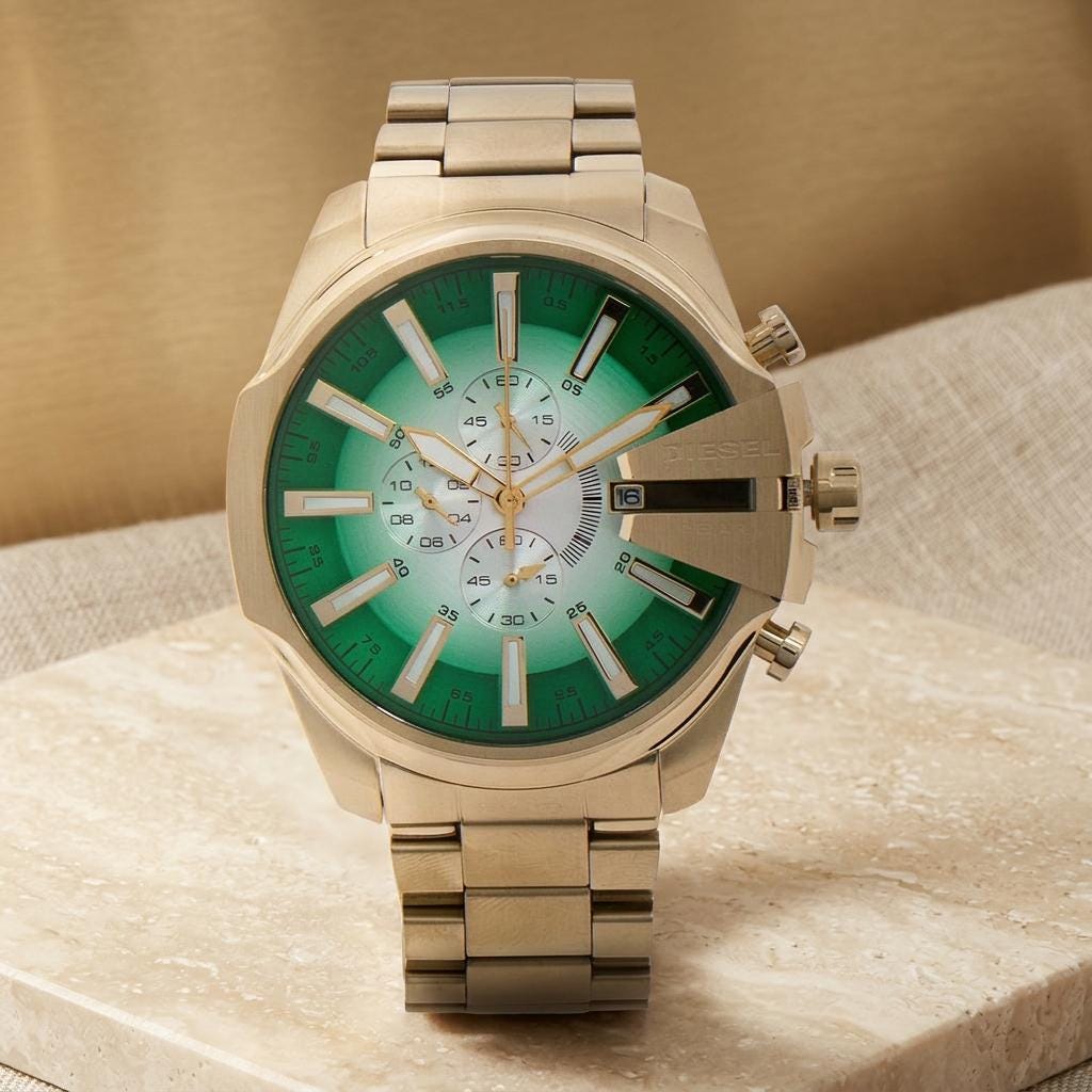 Diesel Gold-Tone Mega Chief Chronograph Watch, Green Dial