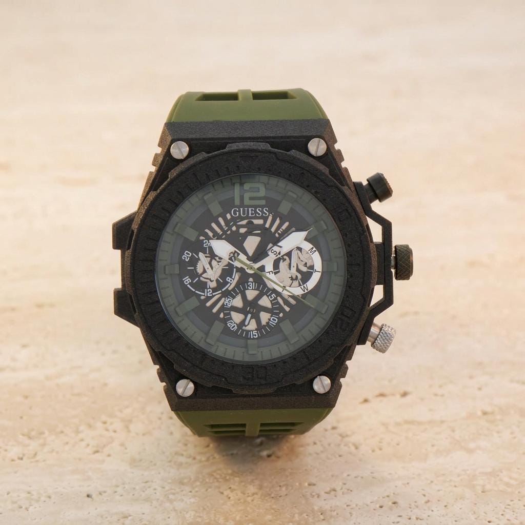 Guess Black Olive Skeleton Watch, Skeleton Dial