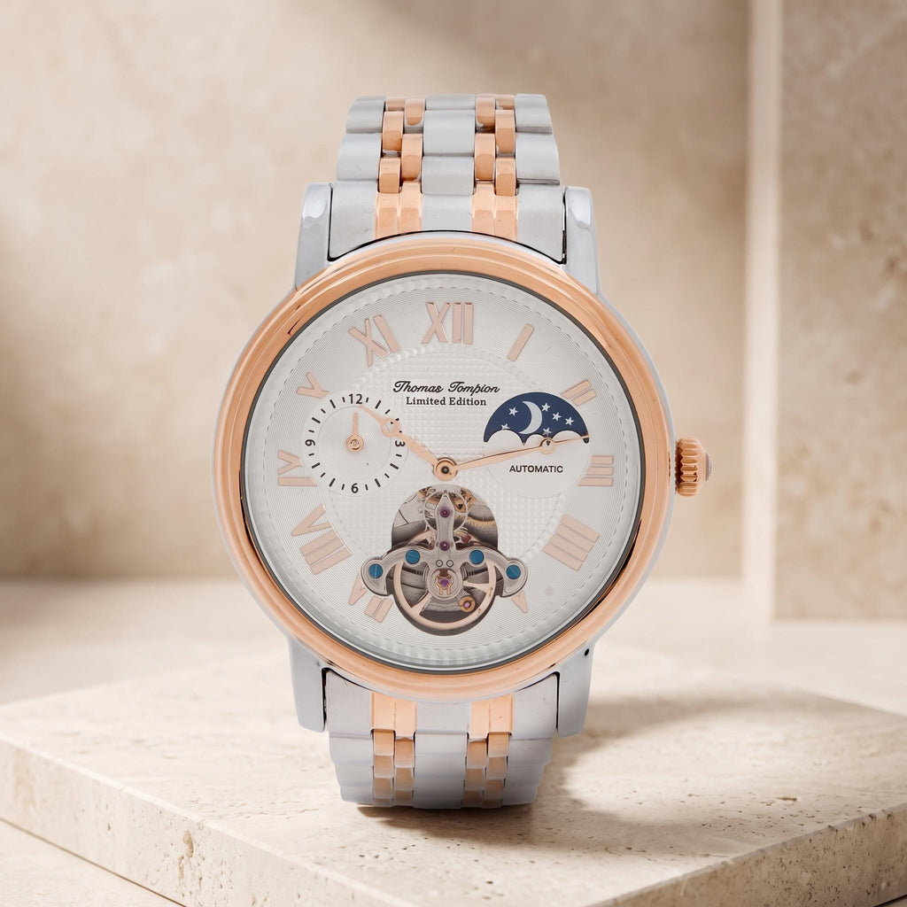 Thomas Tompion Silver & Rose Gold Tone Automatic Chronograph Watch