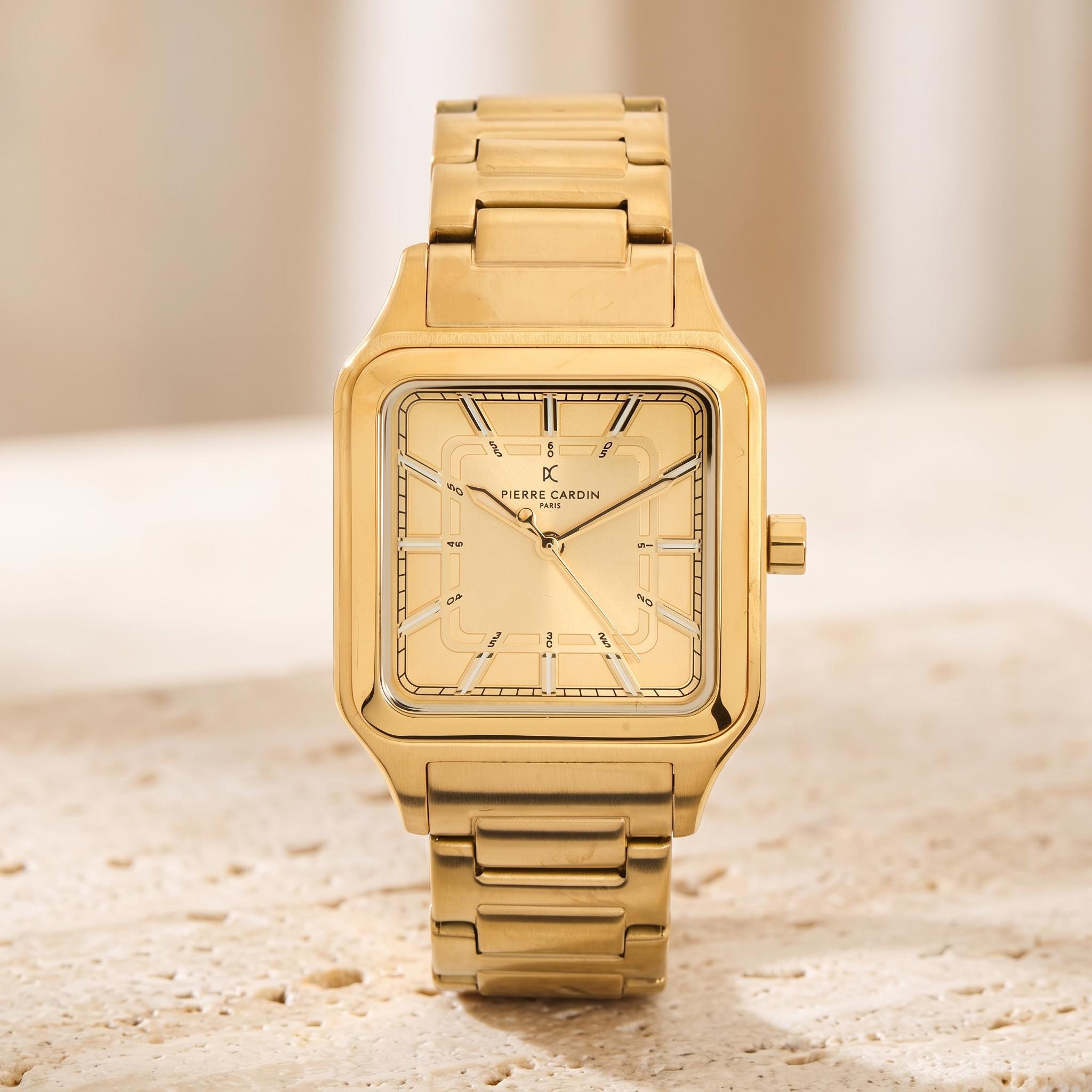 Pierre Cardin Gold Tone Stainless Steel Square Case Watch