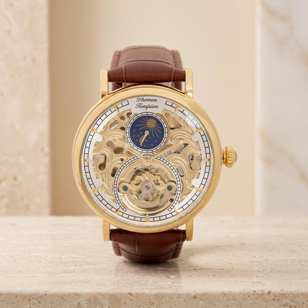 Thomas Tompion Brown Leather Automatic Skeleton Watch