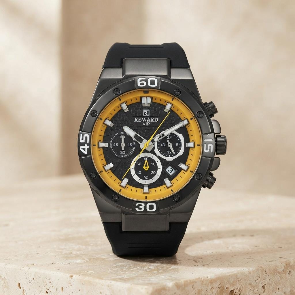 Reward Black & Yellow Chronograph Watch