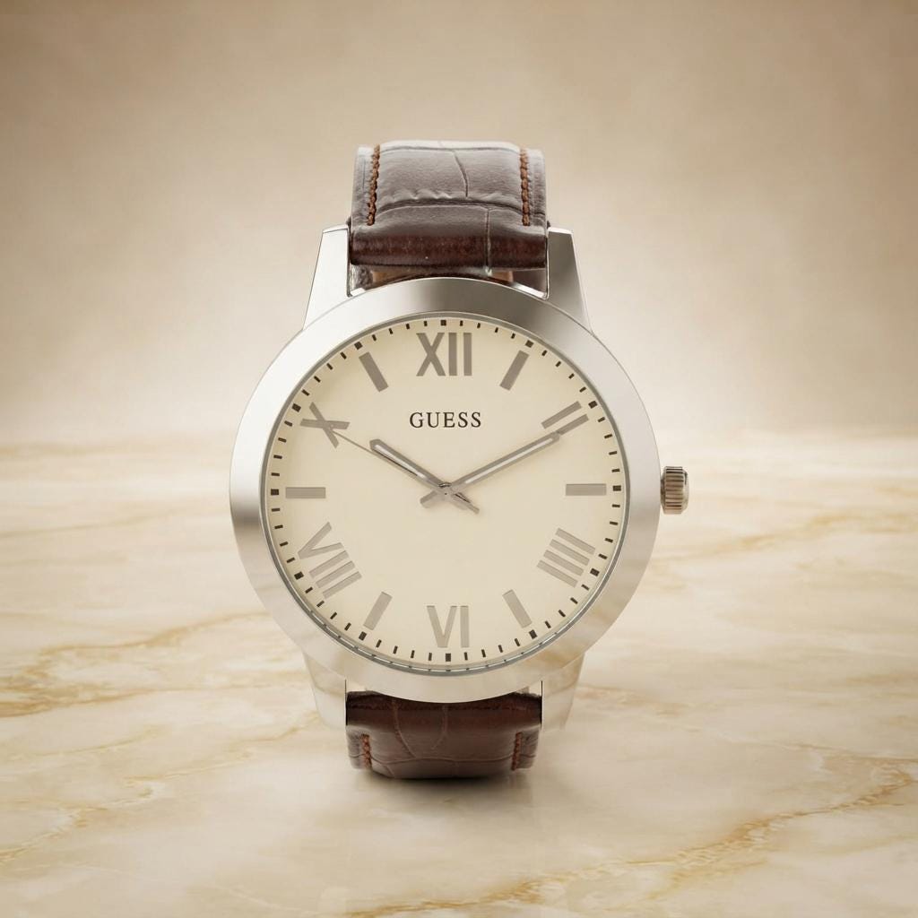 Guess Brown & Silver Watch, Leather