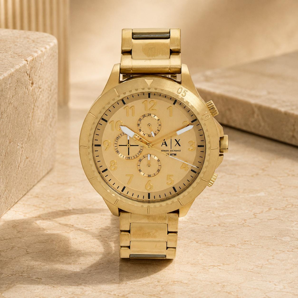 Armani Exchange Gold Tone Stainless Steel Oversized Urban Watch