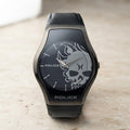 Police Black Leather Watch, Skull Dial