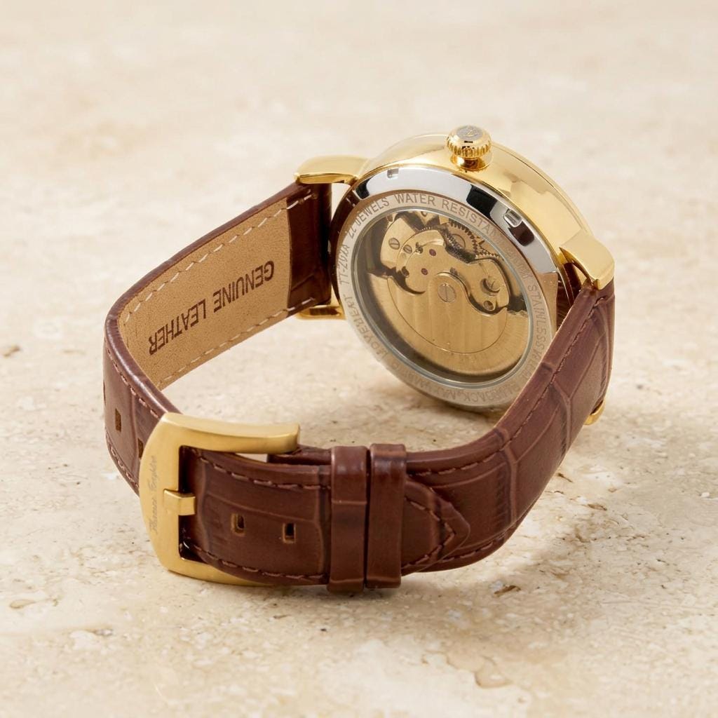 Thomas Tompion Brown Leather Automatic Skeleton Watch