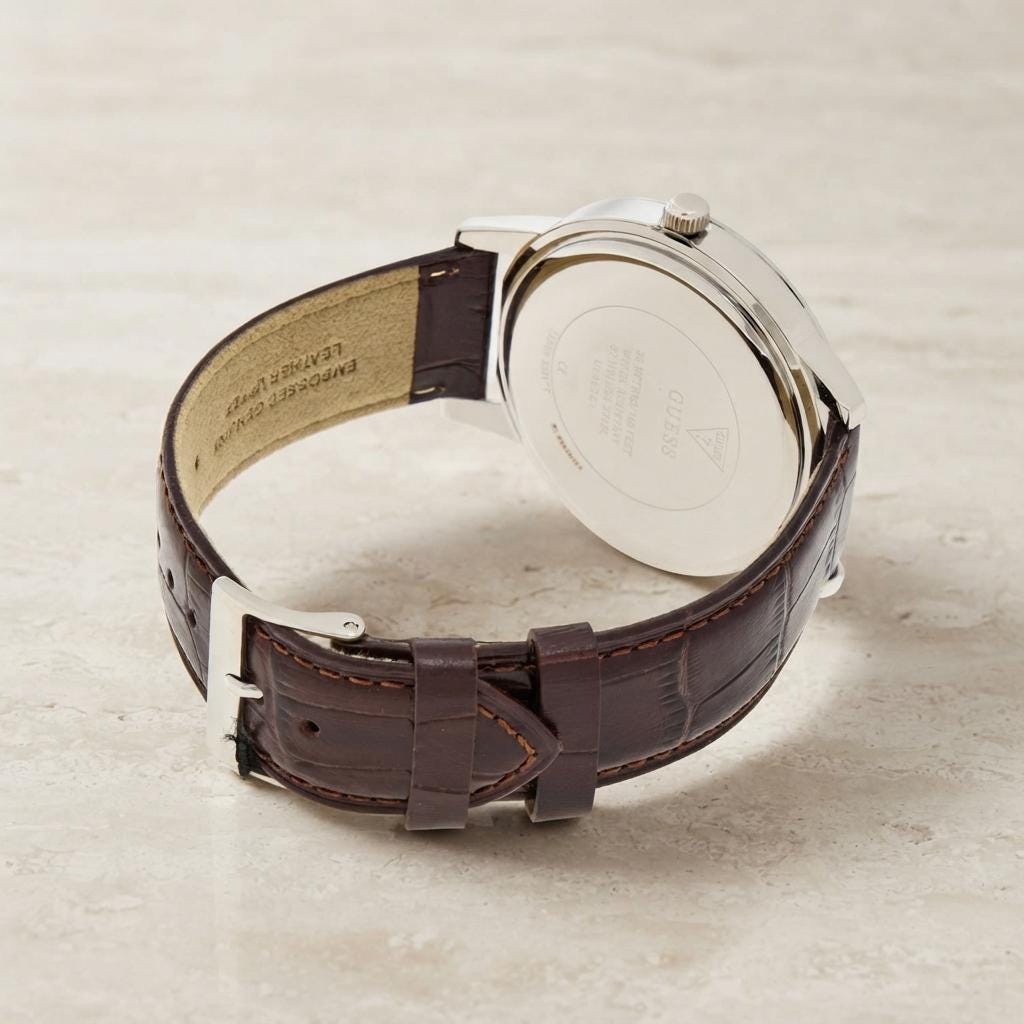 Guess Brown & Silver Watch, Leather