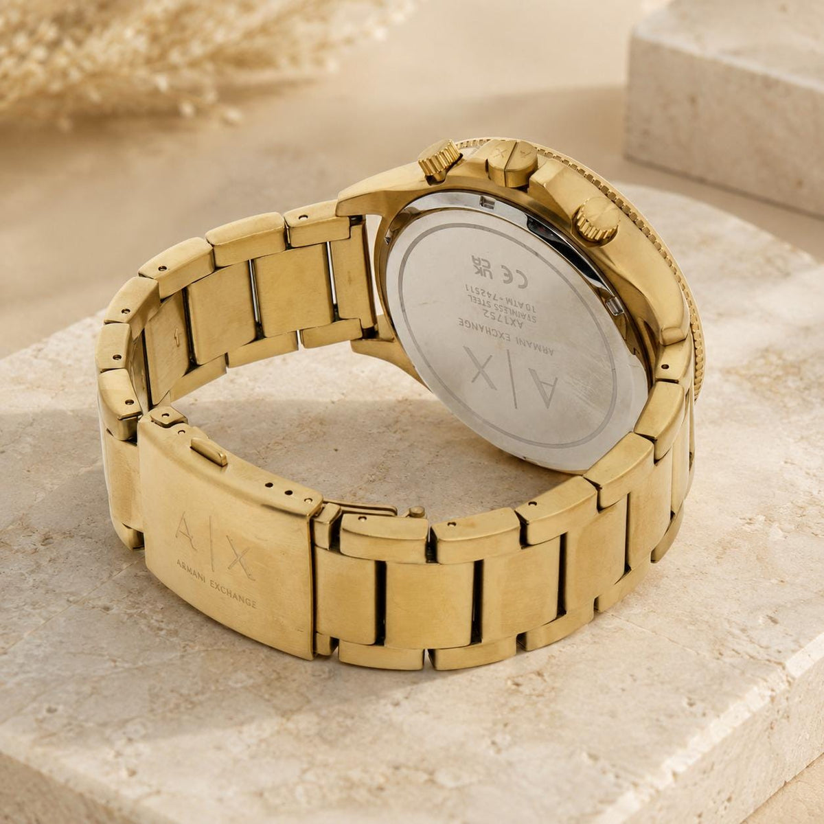 Armani Exchange Gold Tone Stainless Steel Oversized Urban Watch