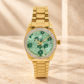 Beverly Hills Polo Club Gold-Tone Watch, Green Floral Dial