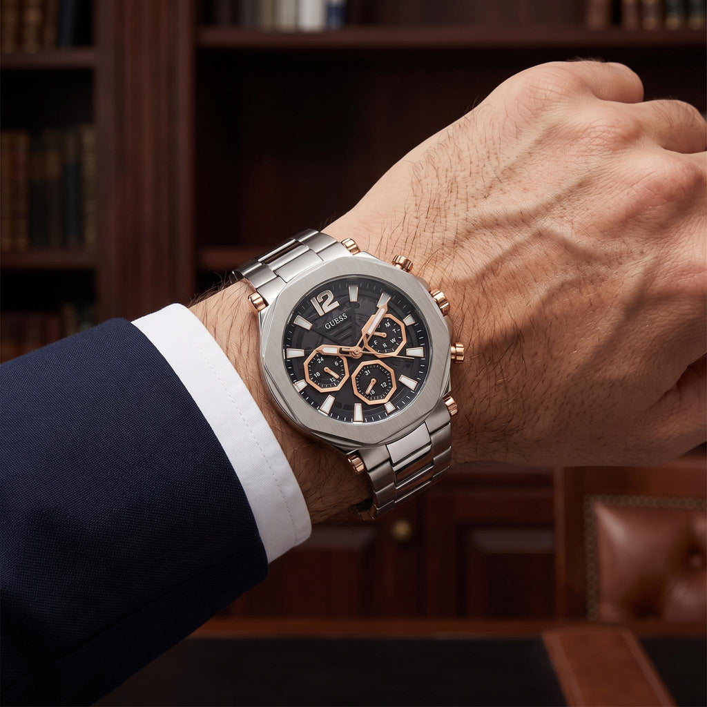 Guess Silver & Rose Gold Chronograph Watch