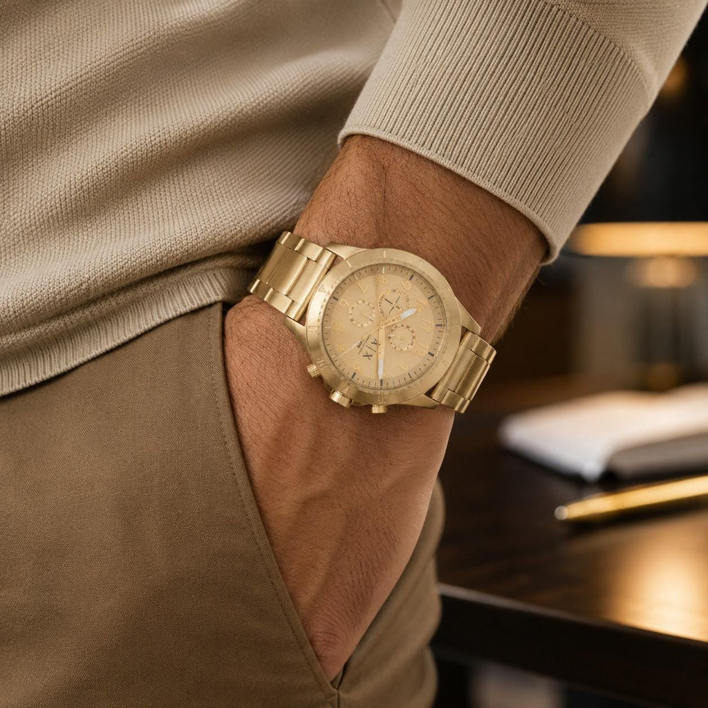 Armani Exchange Gold Tone Stainless Steel Oversized Urban Watch