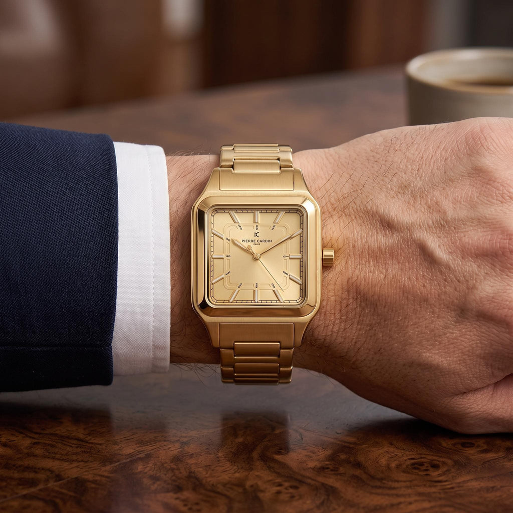 Pierre Cardin Gold Tone Stainless Steel Square Case Watch