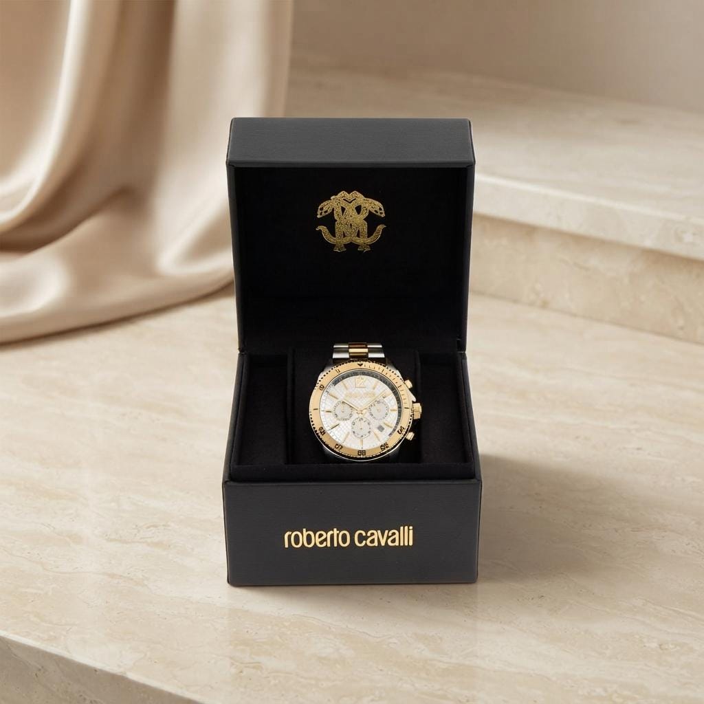 Roberto Cavalli Gold & Silver Tone Chronograph Watch