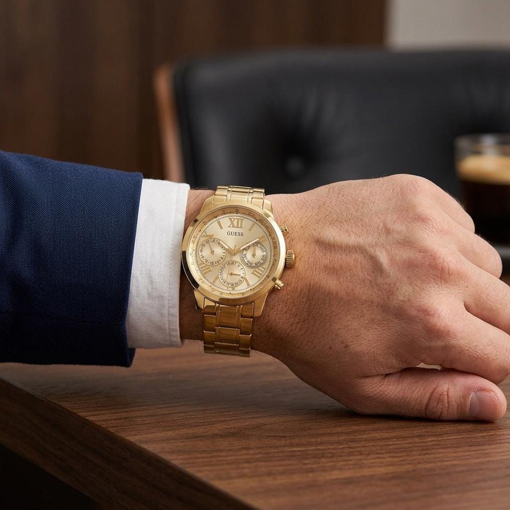 Guess Gold Chronograph Watch, Roman Numeral Dial