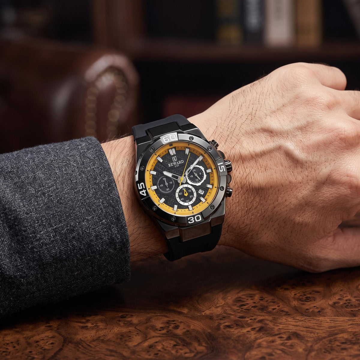 Reward Black & Yellow Chronograph Watch
