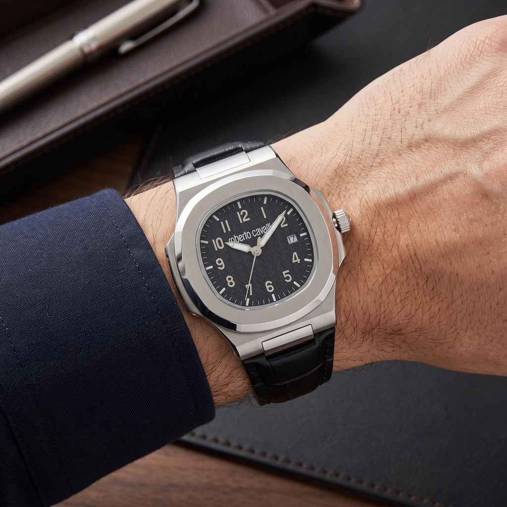 Roberto Cavalli Black Leather Watch