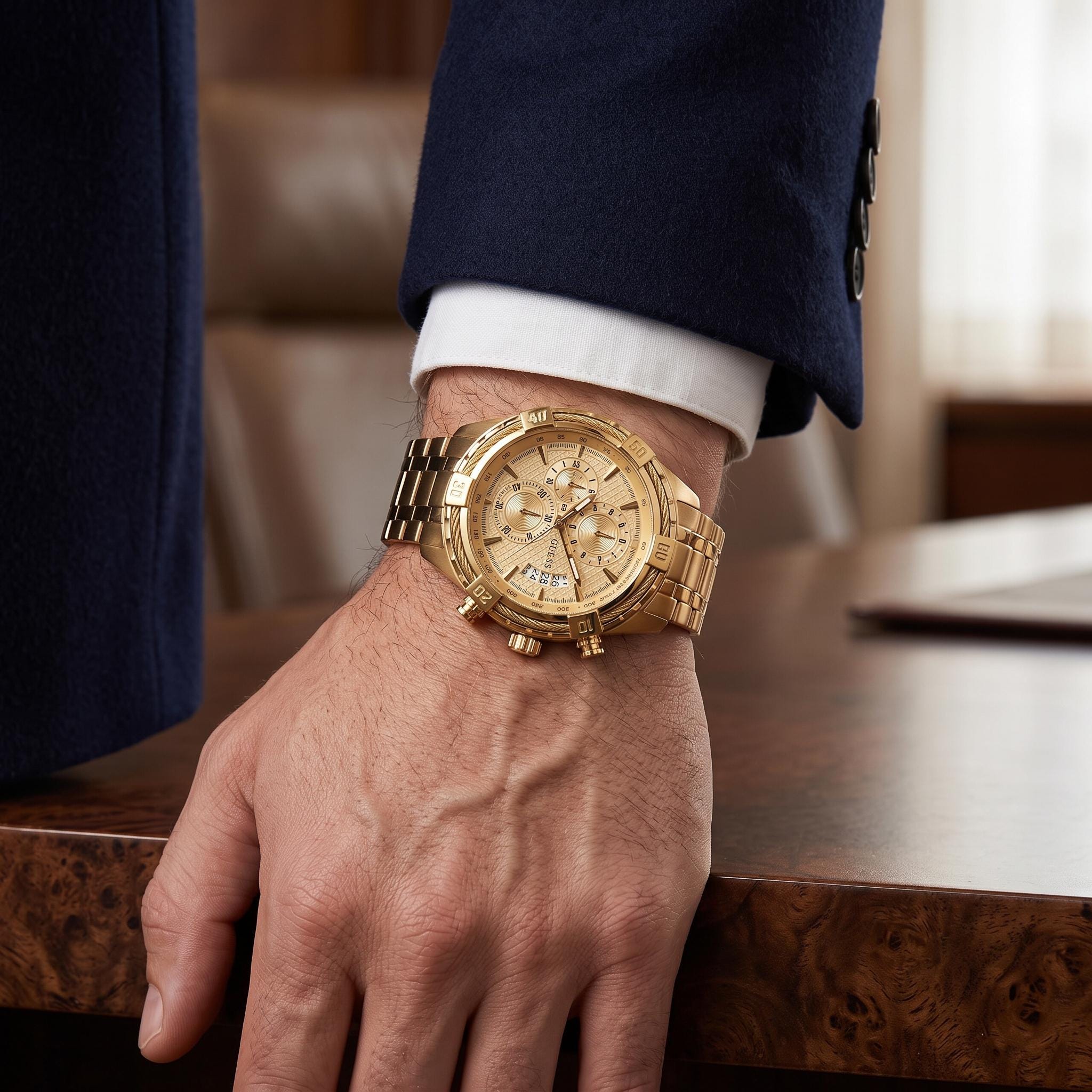 Guess Gold Chronograph Watch, Stainless Steel Link Bracelet