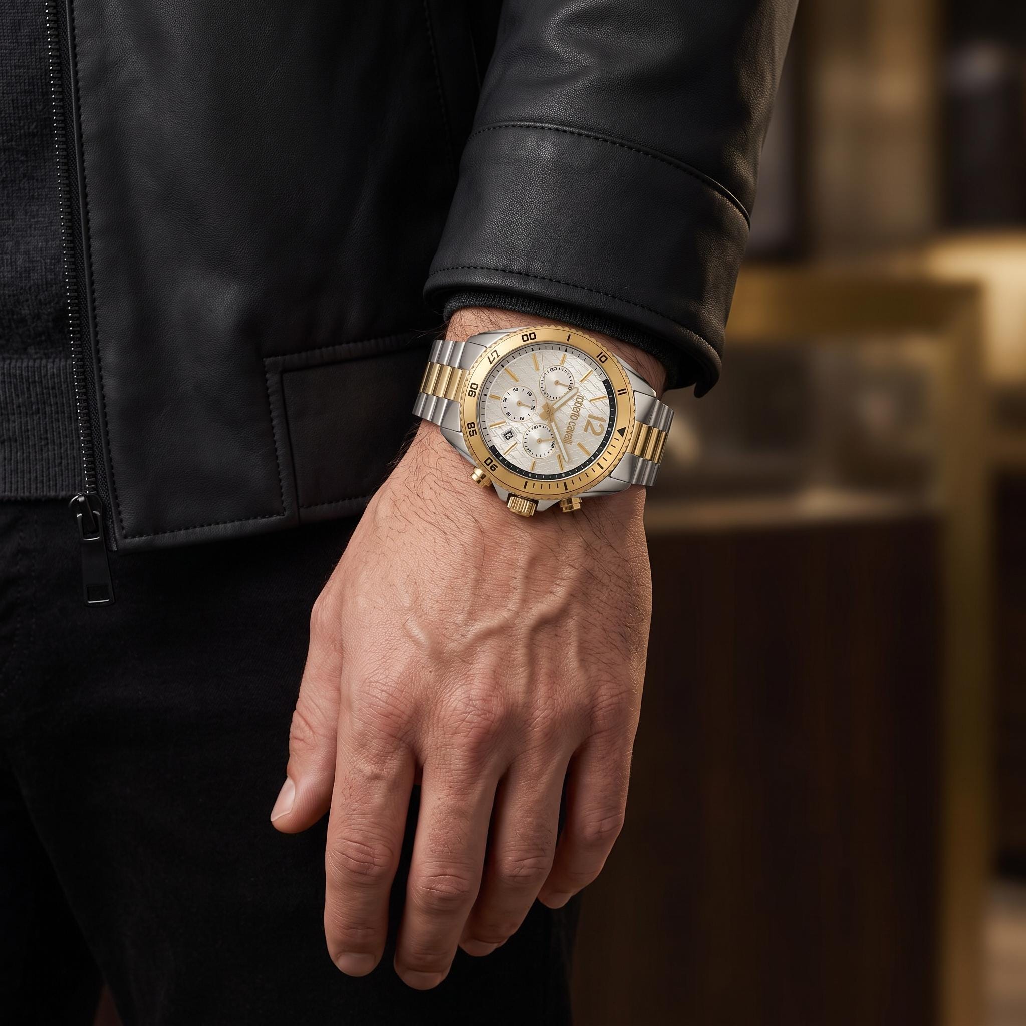 Roberto Cavalli Gold & Silver Tone Chronograph Watch