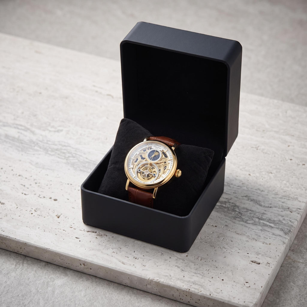 Thomas Tompion Brown Leather Automatic Skeleton Watch