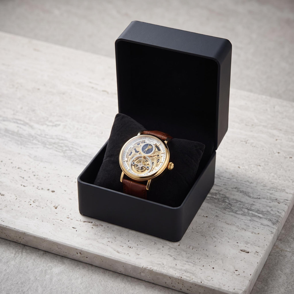 Thomas Tompion Brown Leather Automatic Skeleton Watch
