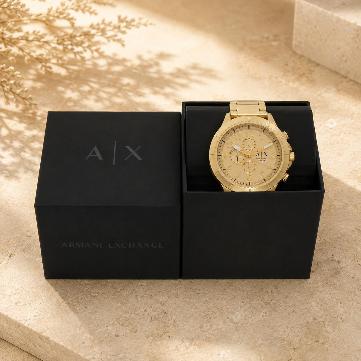 Armani Exchange Gold Tone Stainless Steel Oversized Urban Watch