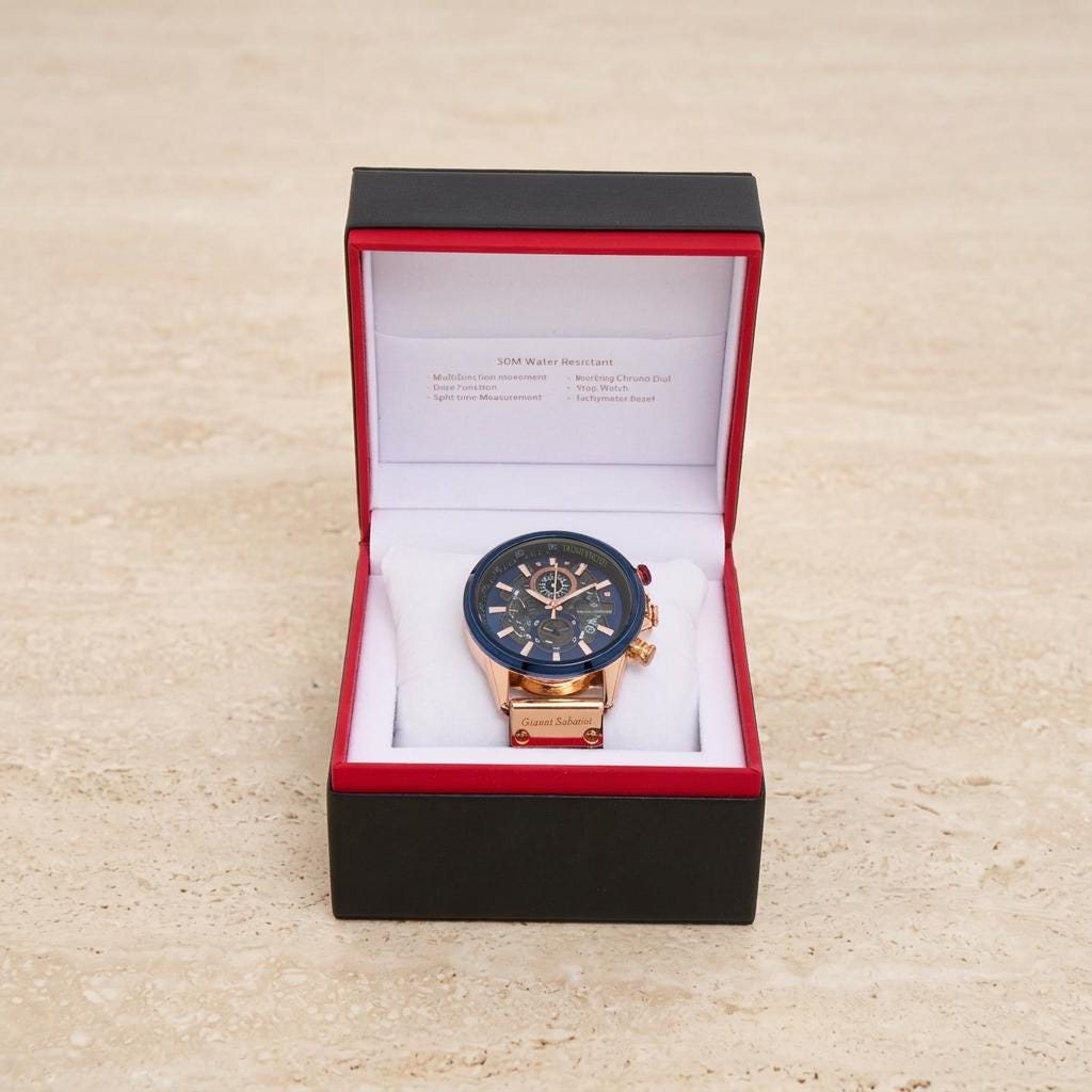 Gianni Sabatini Chronograph Watch, Rose Gold Blue Skeleton