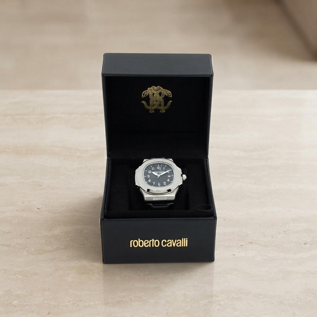 Roberto Cavalli Black Leather Watch