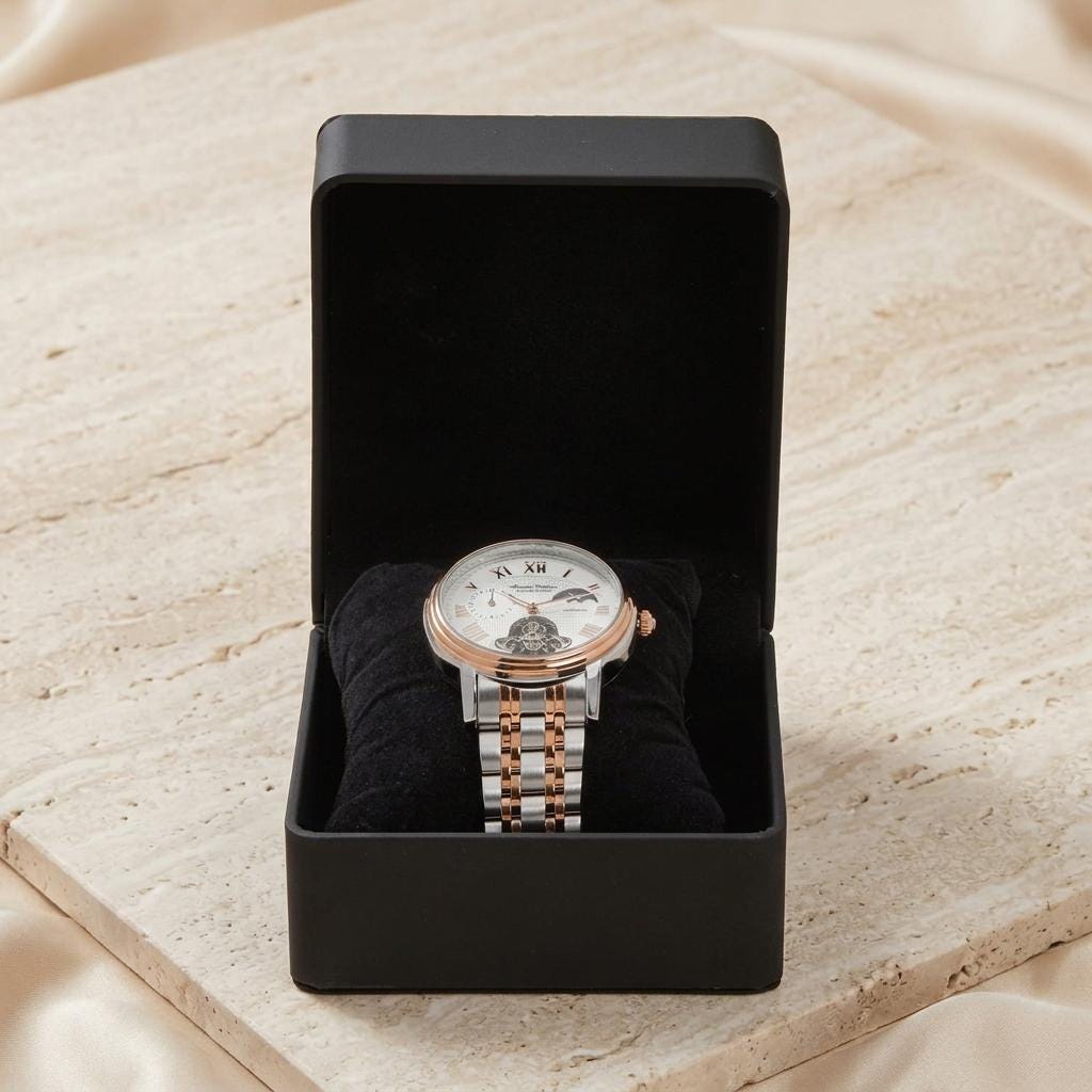 Thomas Tompion Silver & Rose Gold Tone Automatic Chronograph Watch