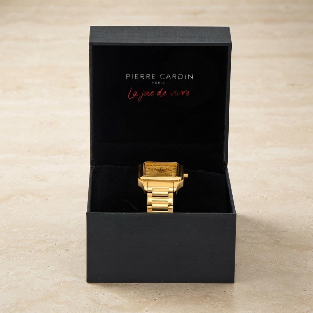 Pierre Cardin Gold Tone Stainless Steel Square Case Watch