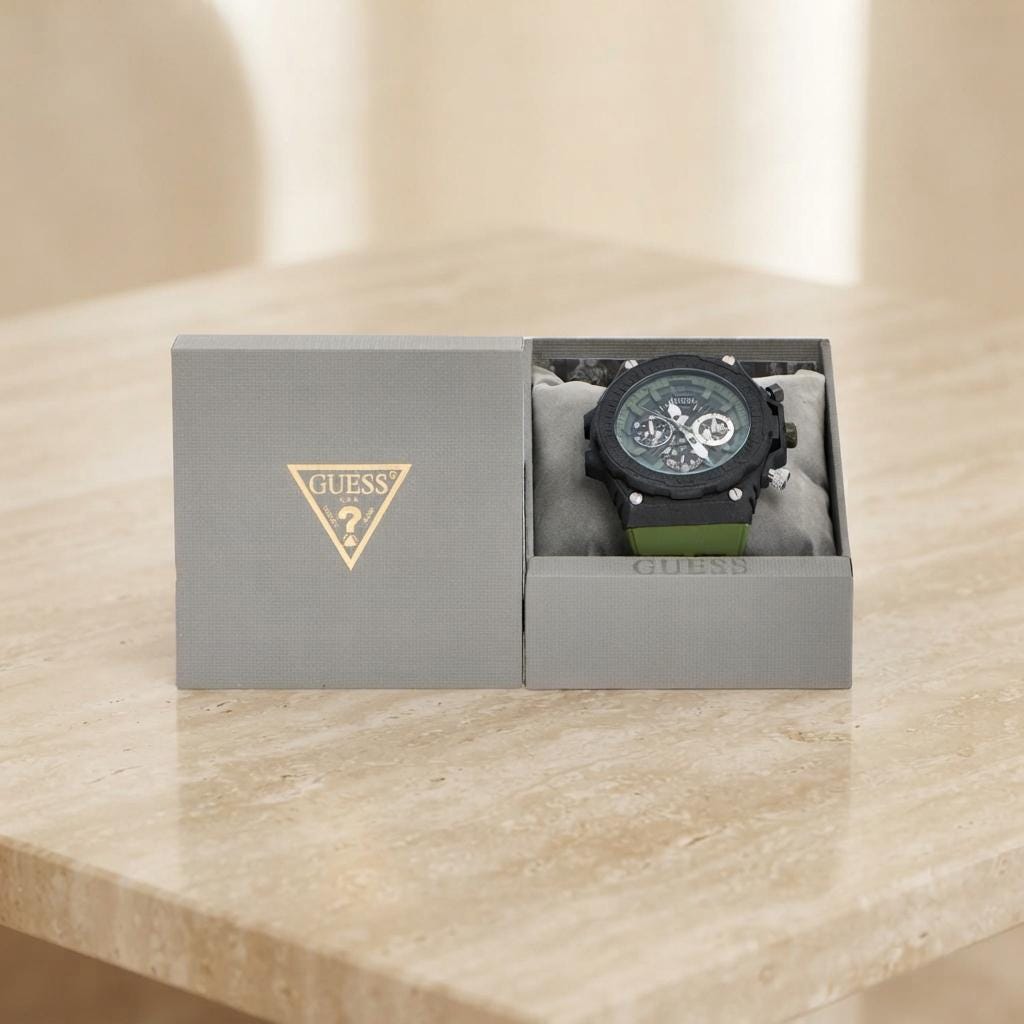 Guess Black Olive Skeleton Watch, Skeleton Dial