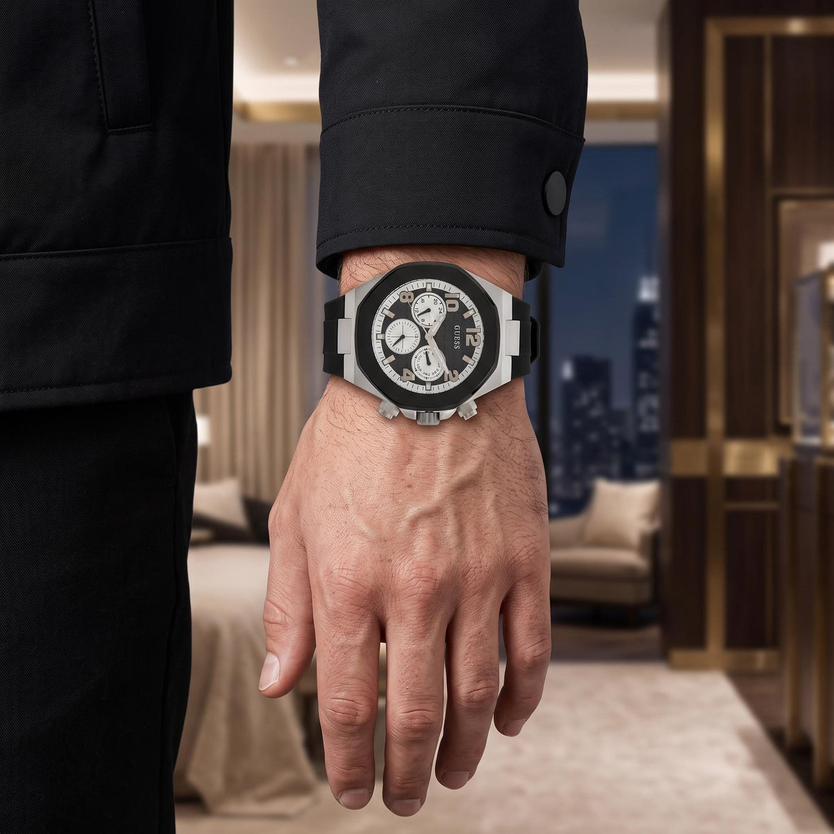 Guess Black Silicone Chronograph Watch