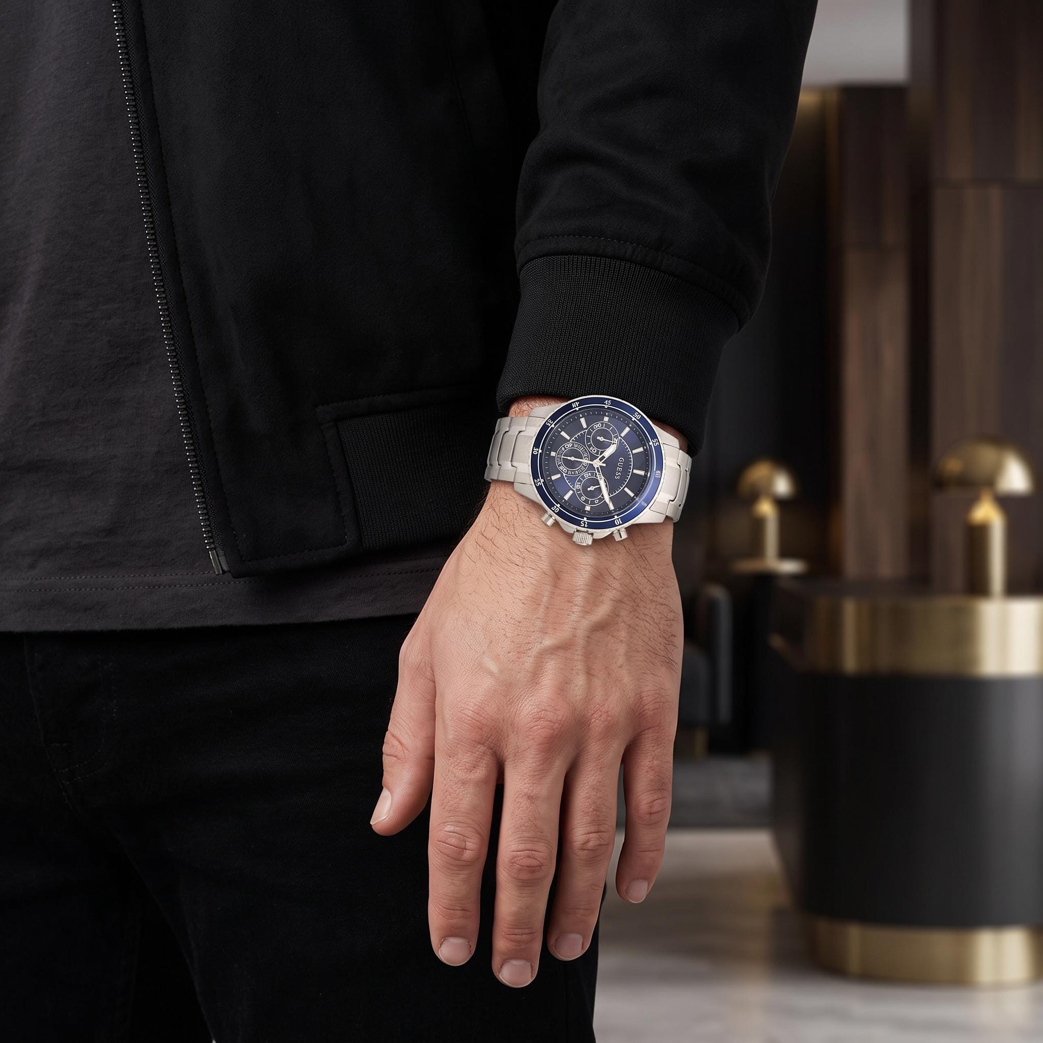 Guess Blue & Silver Chronograph Watch