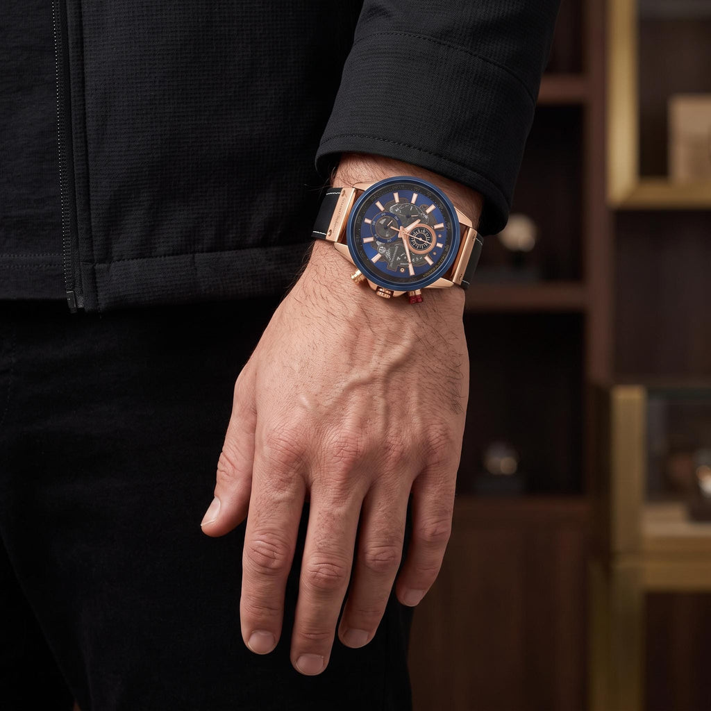 Gianni Sabatini Chronograph Watch, Rose Gold Blue Skeleton