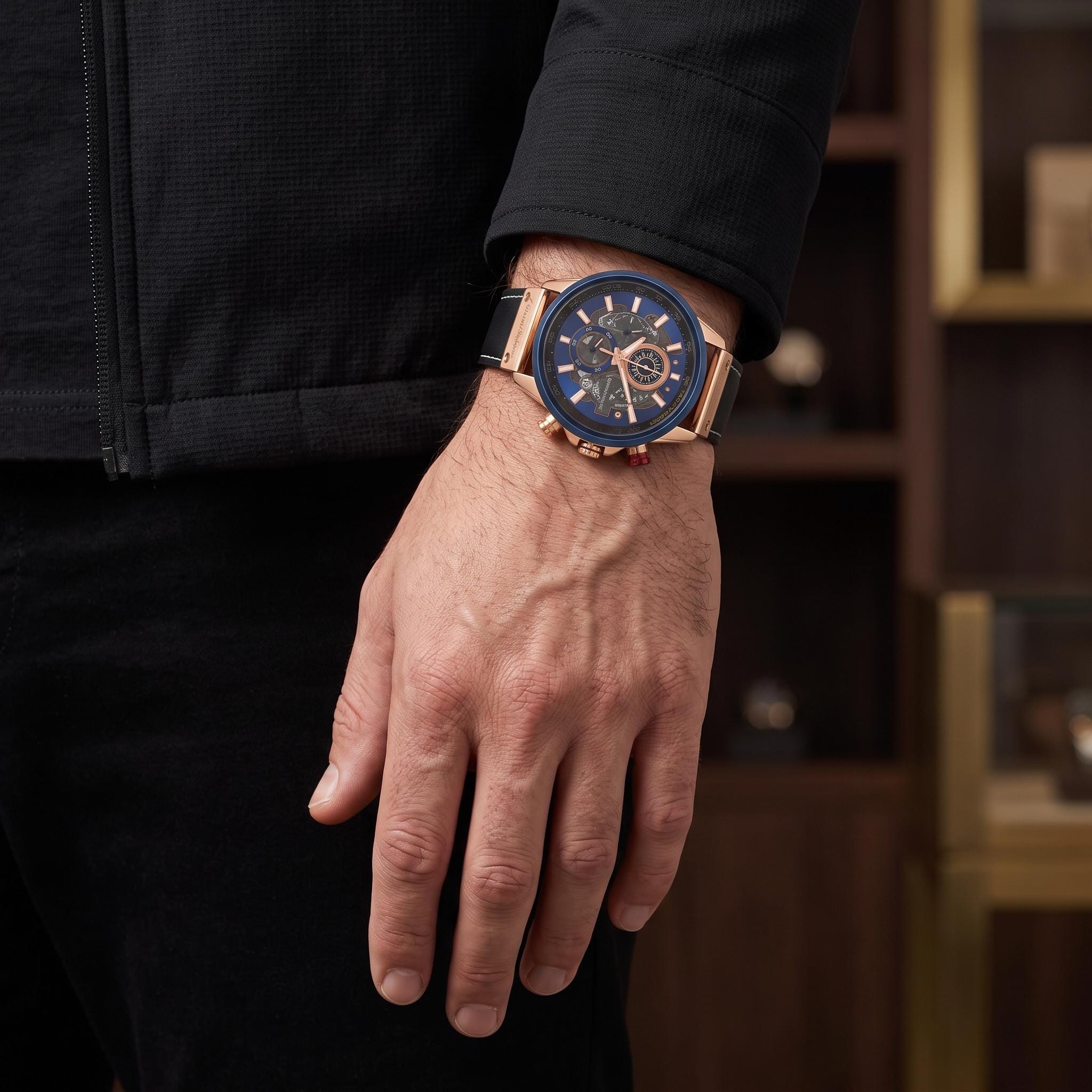 Gianni Sabatini Chronograph Watch, Rose Gold Blue Skeleton