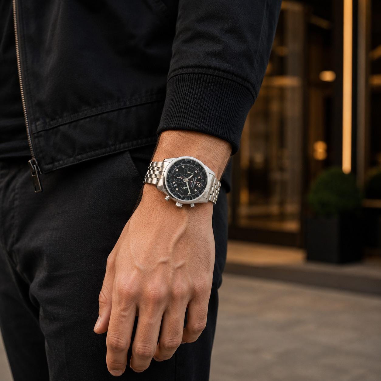 Krug-Baumen Stainless Steel Air Explorer Diamond Chronograph Watch