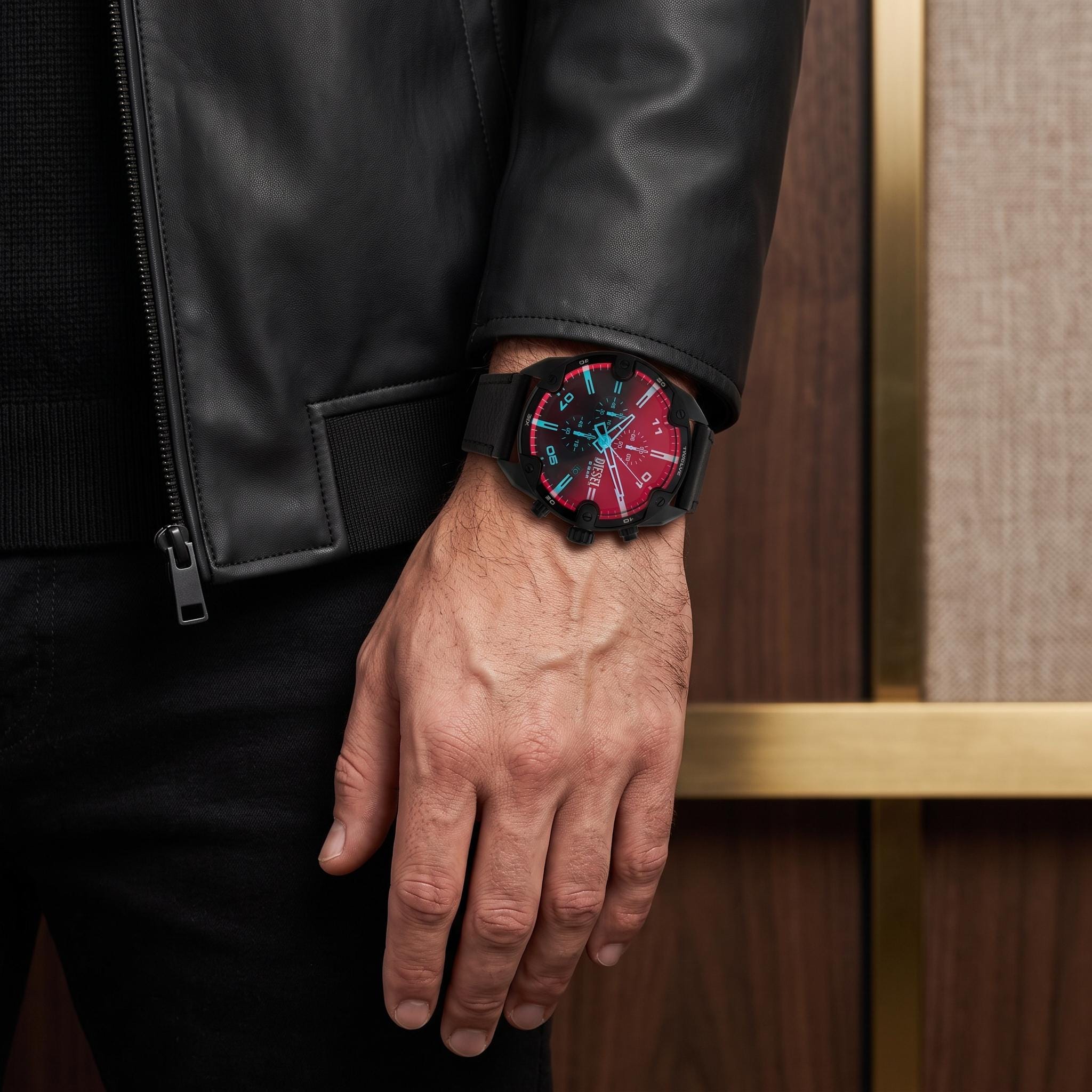 Diesel Black Chronograph Watch, Black & Red Dial
