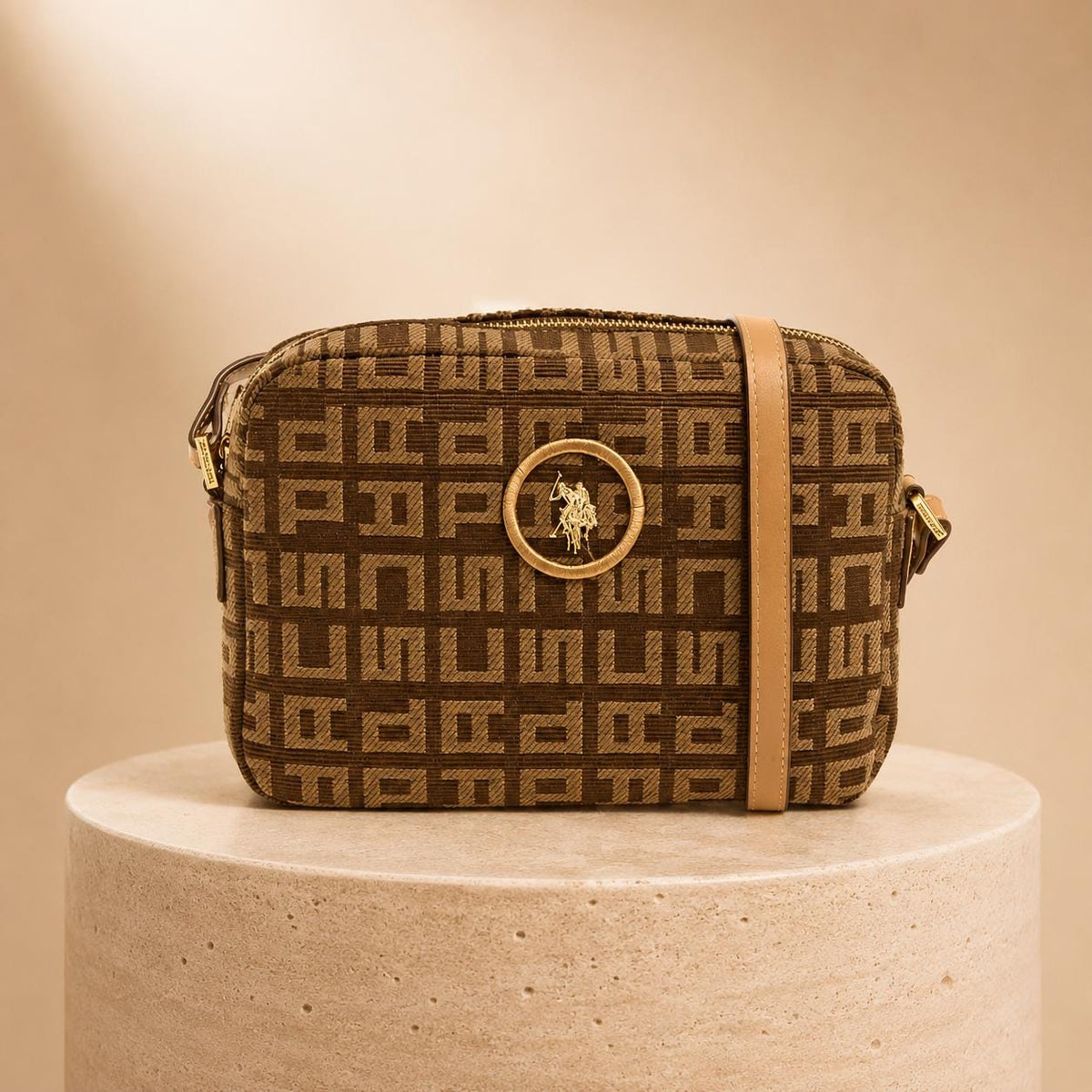 U.S. Polo Assn. Brown Jacquard Crossbody Bag