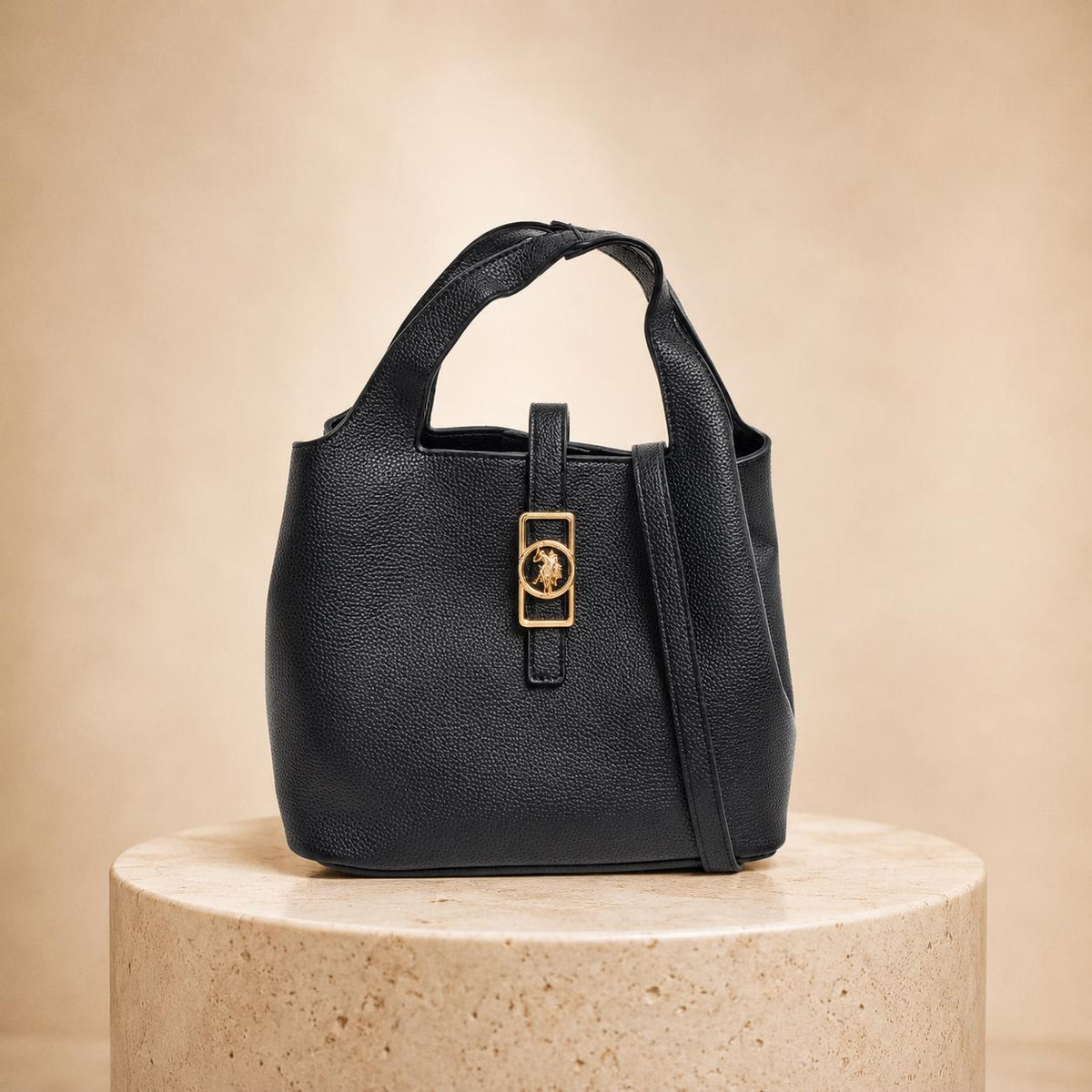 U.S. Polo Assn. Black Pebbled Bucket Handback