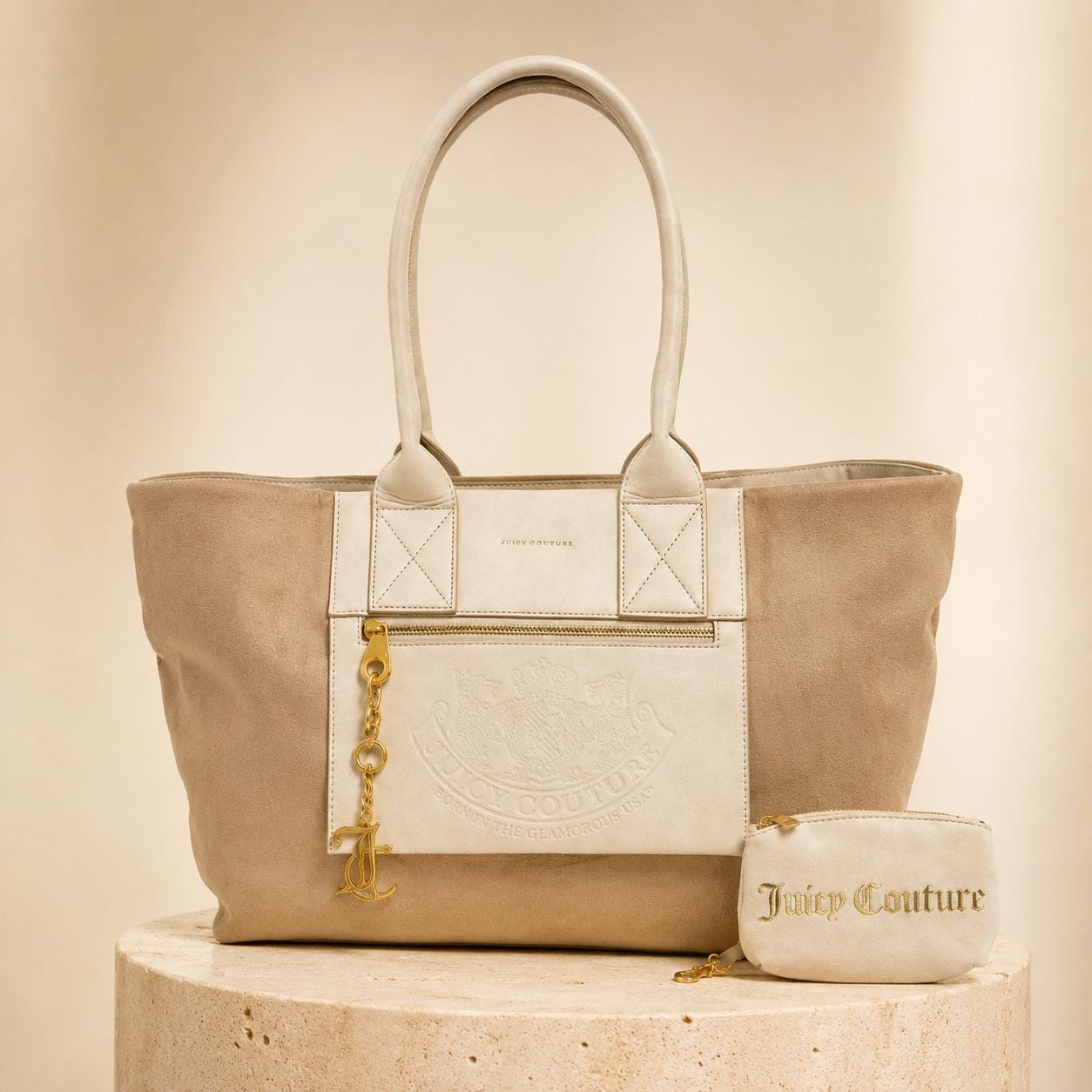 Juicy Couture Beige & Cream Tote Bag with Matching Pouch