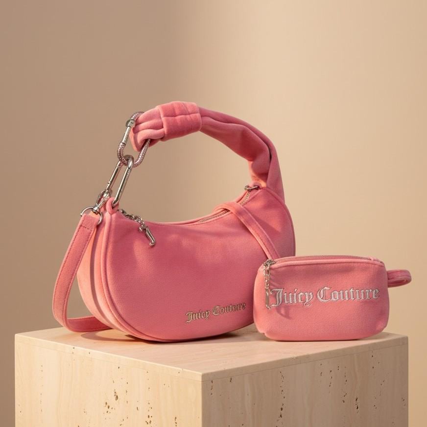 Juicy Couture Pink Velour Blossom Shoulder Bag