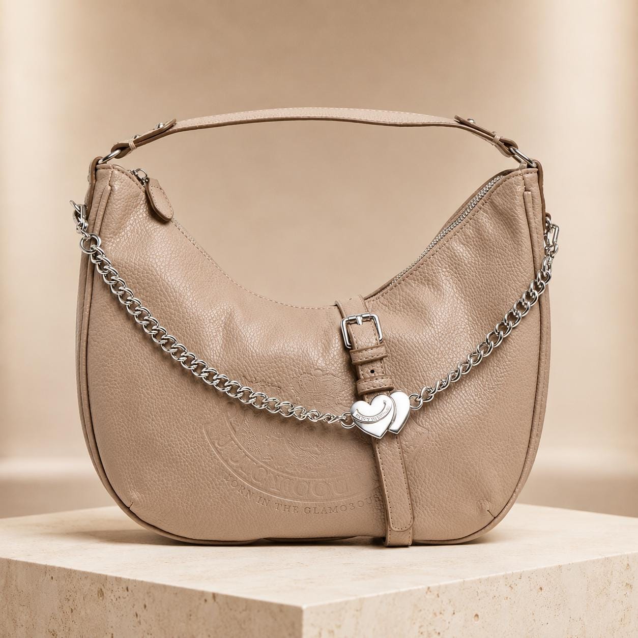 Juicy Couture Taupe Faux Leather Hobo Bag