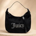 Juicy Couture Black Velour Embellished Logo Shoulder Bag