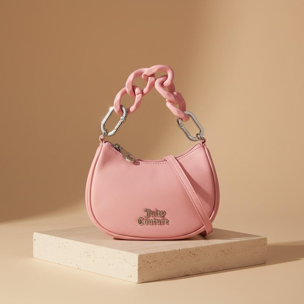 Juicy Couture Pink Grab Bag, Faux Leather, Chunky Chain