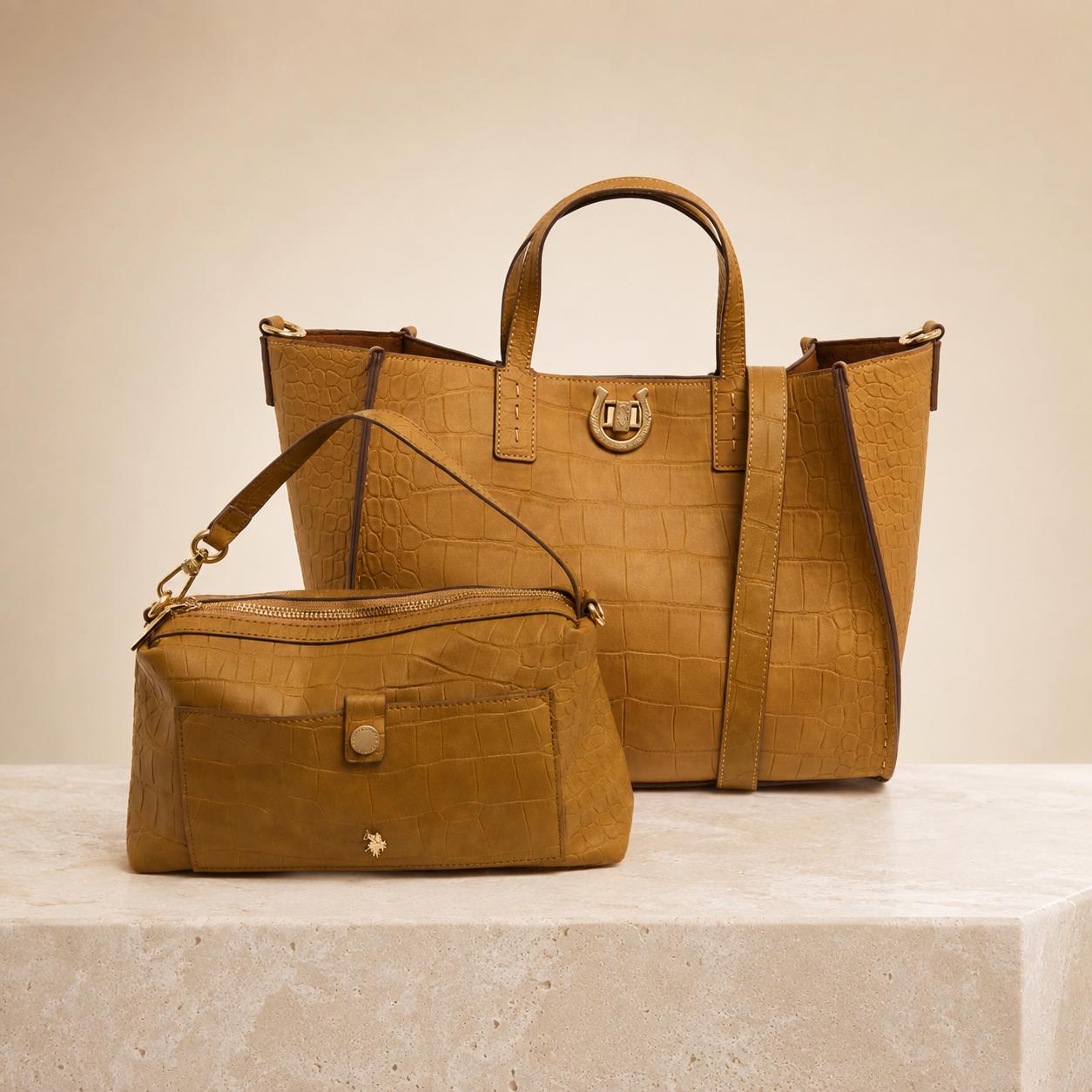 U.S. Polo Assn. Brown Reptile Effect Tote Bag