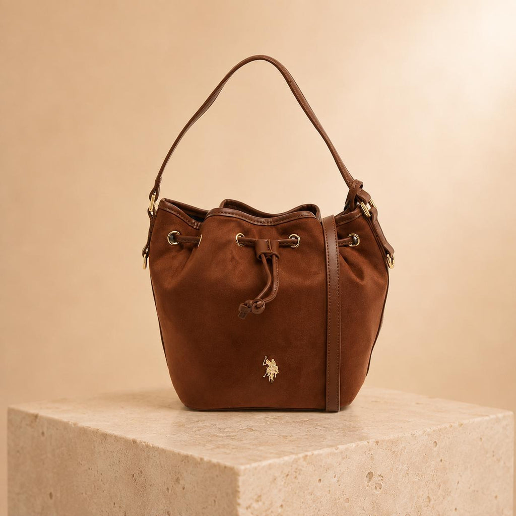 U.S. Polo Assn. Brown Suede-Look Drawstring Bucket Bag