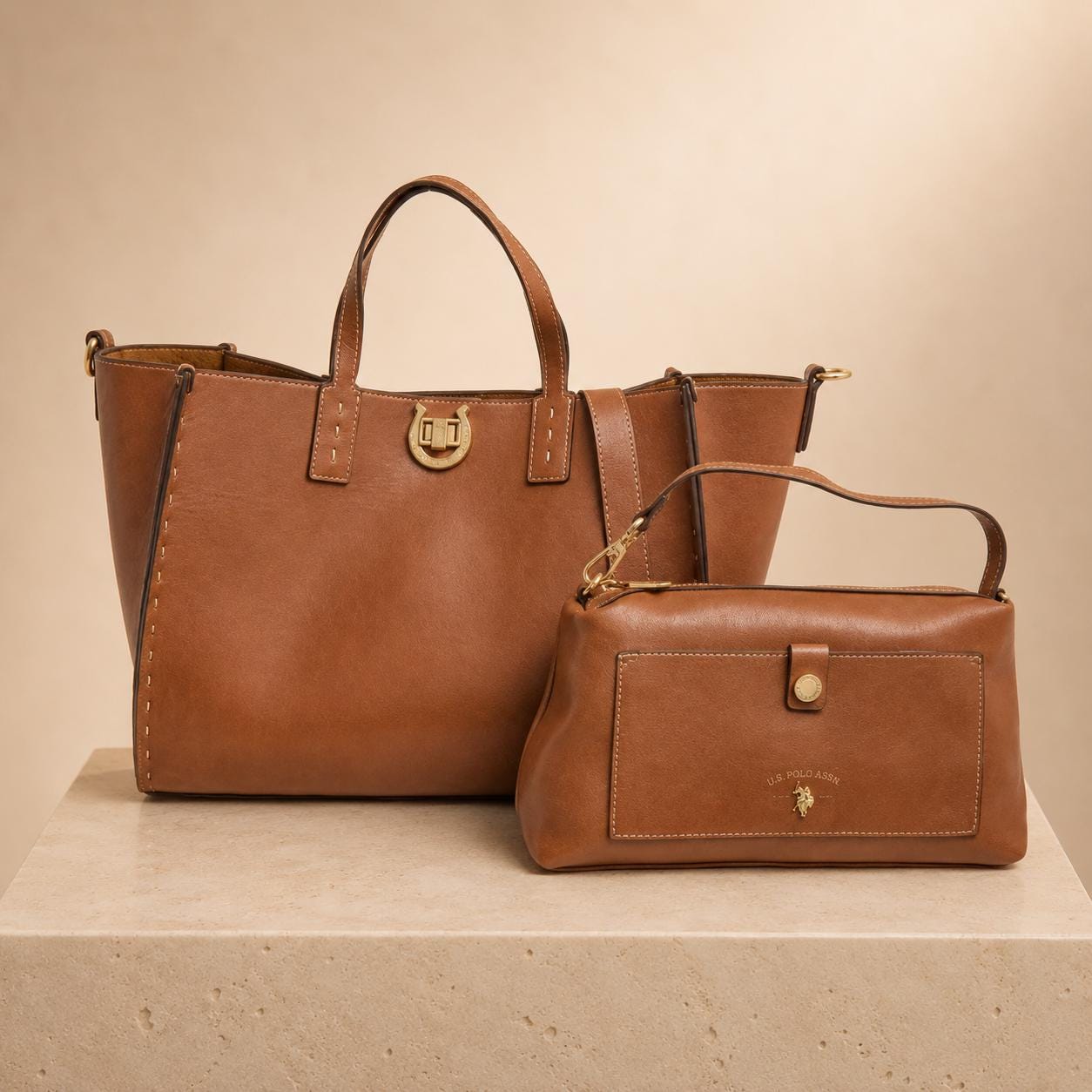 U.S. Polo Assn. Brown Tote Bag Set, Shoulder Bag & Crossbody